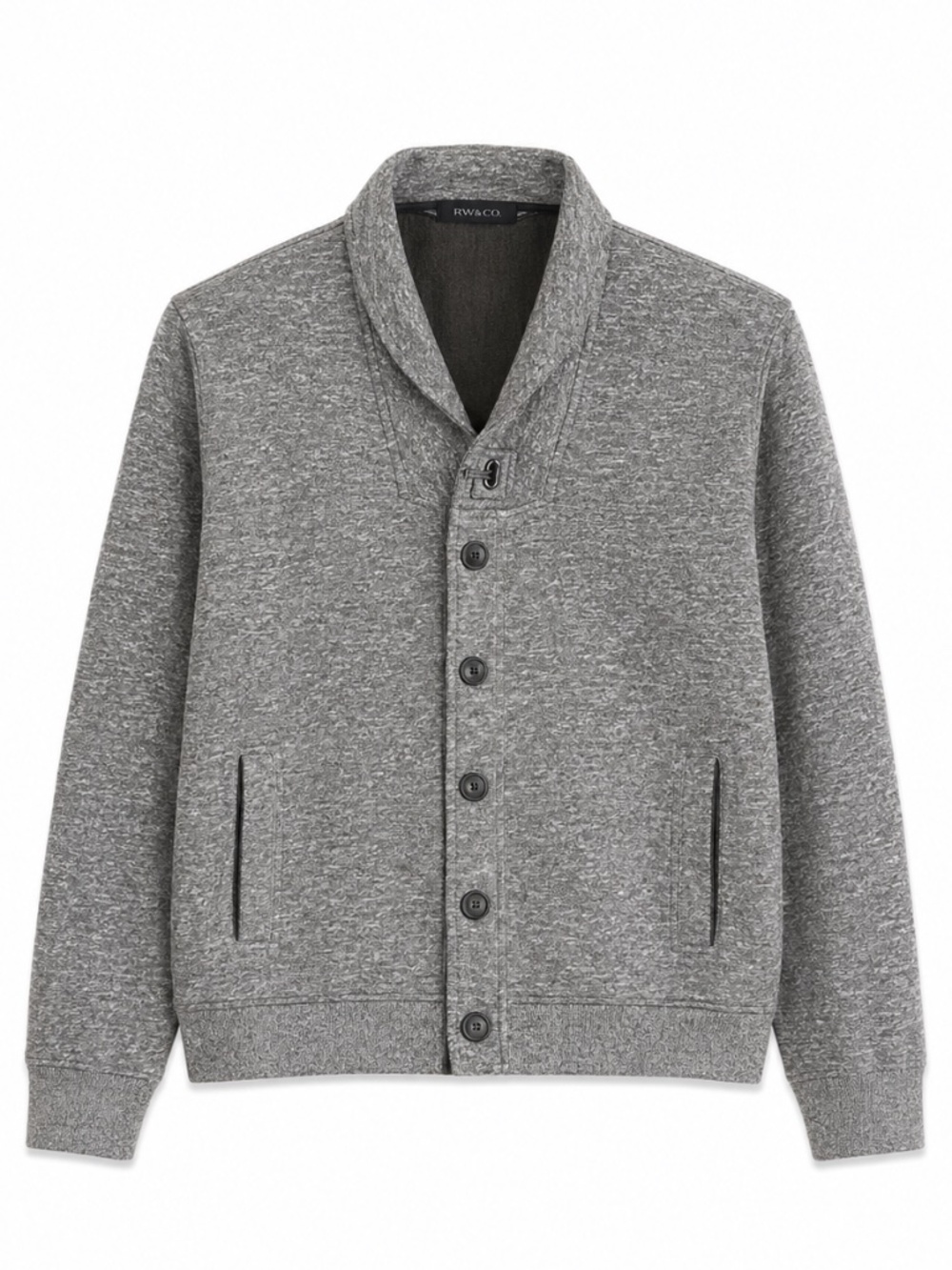 RW&CO. Charcoal Heather Terry Knit Shawl-Collar Button-Up Cardigan — Large EUC